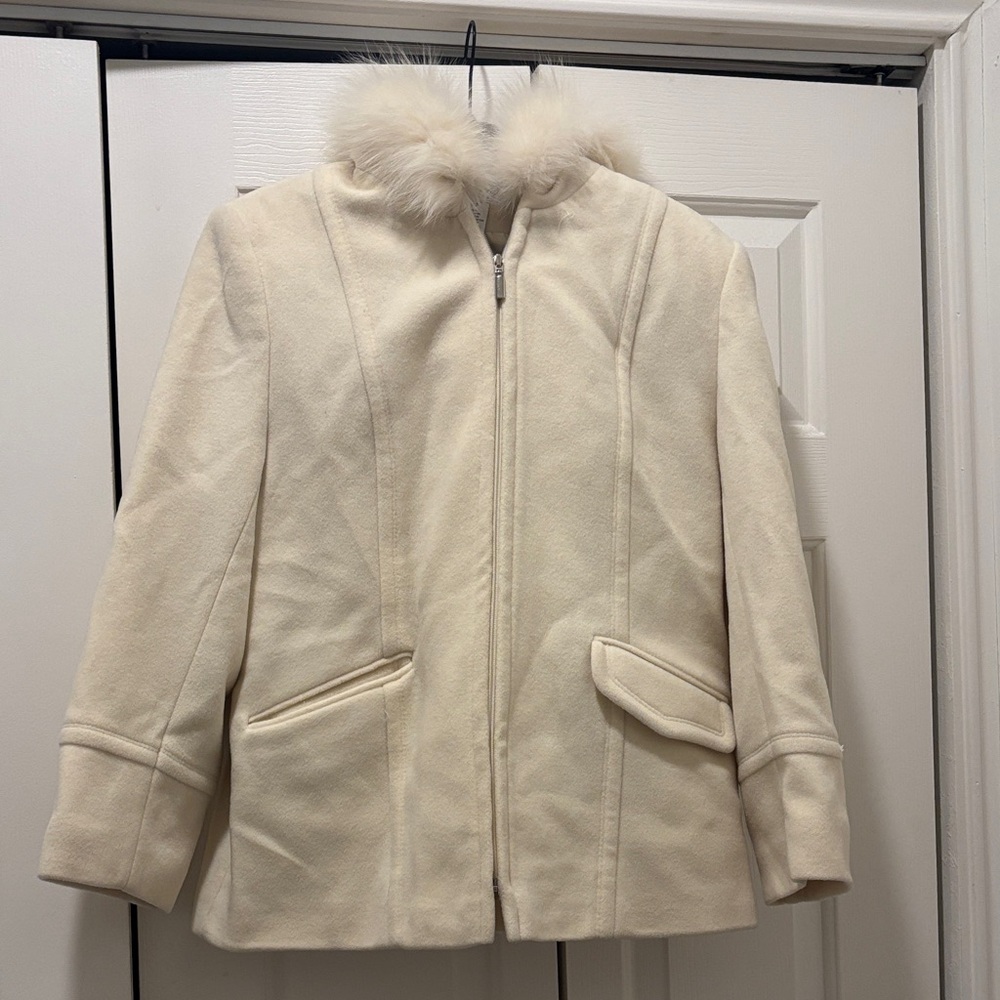 Preston & York Cream Women's Jacket with Faux Fur Collar